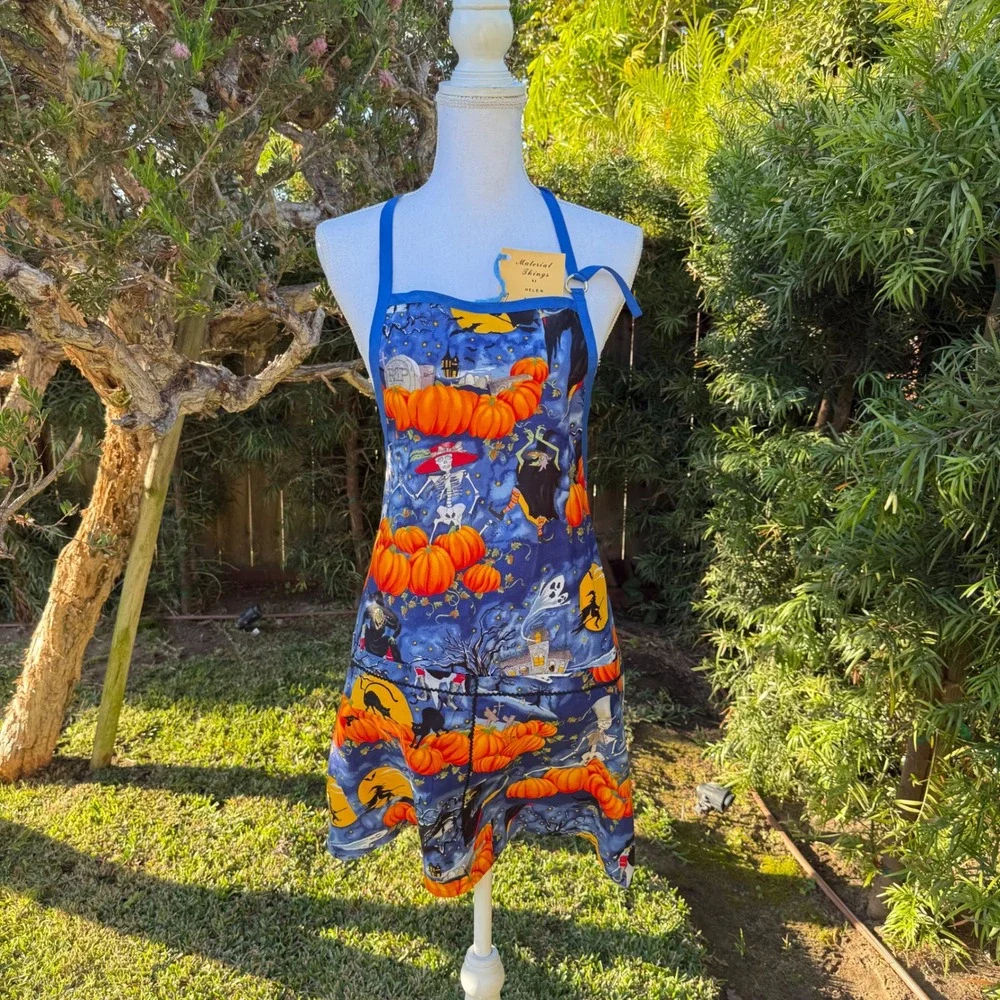 Halloween Apron Witch Black Cat Pumpkin Spooky Party Costume Accessory Women Vtg